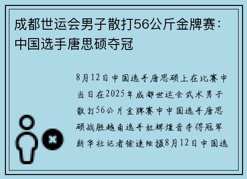 成都世运会男子散打56公斤金牌赛：中国选手唐思硕夺冠